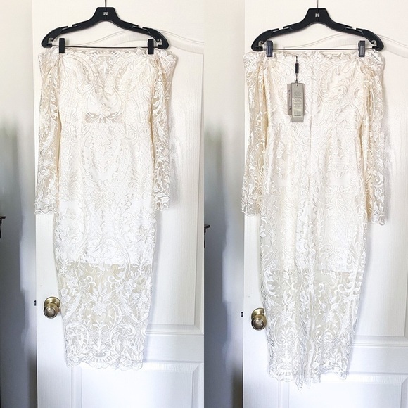 BHLDN Thurley Dress Emilia Lace Semi-Sheer Off-Shoulder Bridal Ivory 8 NWT - Picture 2 of 13